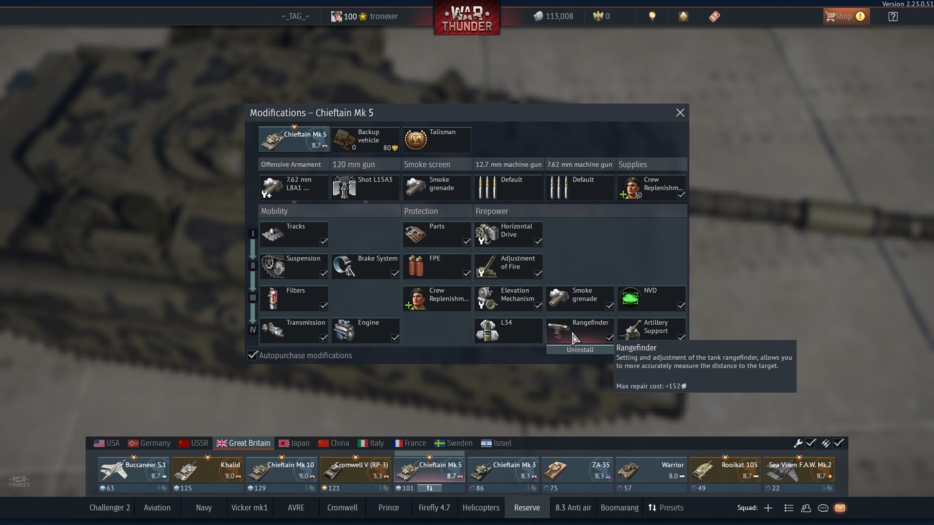 Missing Laser rangefinder Chieftain Mk 5 Already Reported & Resolved